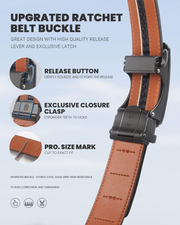 Zitahli Belt Men, Ratchet Belt Dress with 1 3/8" Premium Leather,Slide Belt with Easier Adjustable Automatic Buckle - Image 8