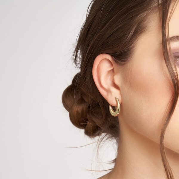 AMELINE 14K Gold Hoop Earrings for Women, Small Gold Hoop Earrings Well-polished Gold Chunky Hoop Earrings Dainty Hypoallergenic Earrings - Image 2