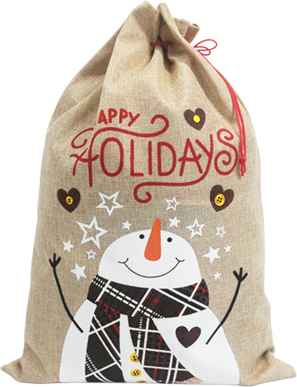 PerFest 13.8'' x 19.7'' Christmas Medium Burlap Sacks – Christmas Hessian Linen Drawstring Goody Gift Bags. 4 Designs : Reindeer, Tree, Car, Snowman. Pack of 4 - Image 6