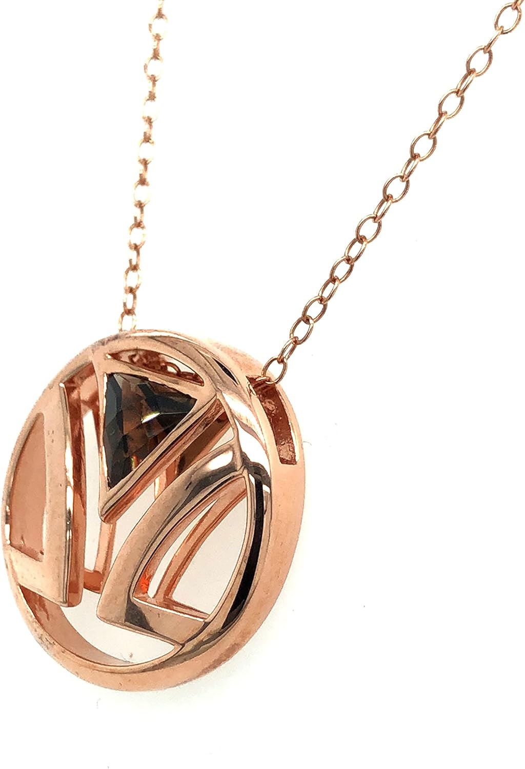 LE VIAN 3/4 Carat Triangle Brown Smoky Quartz Circle Pendant Necklace for Women I 14k Rose Gold Plated 925 Sterling Silver Logo Pendant for Her I 18 Inch Chain with Spring Ring Clasp - Image 3