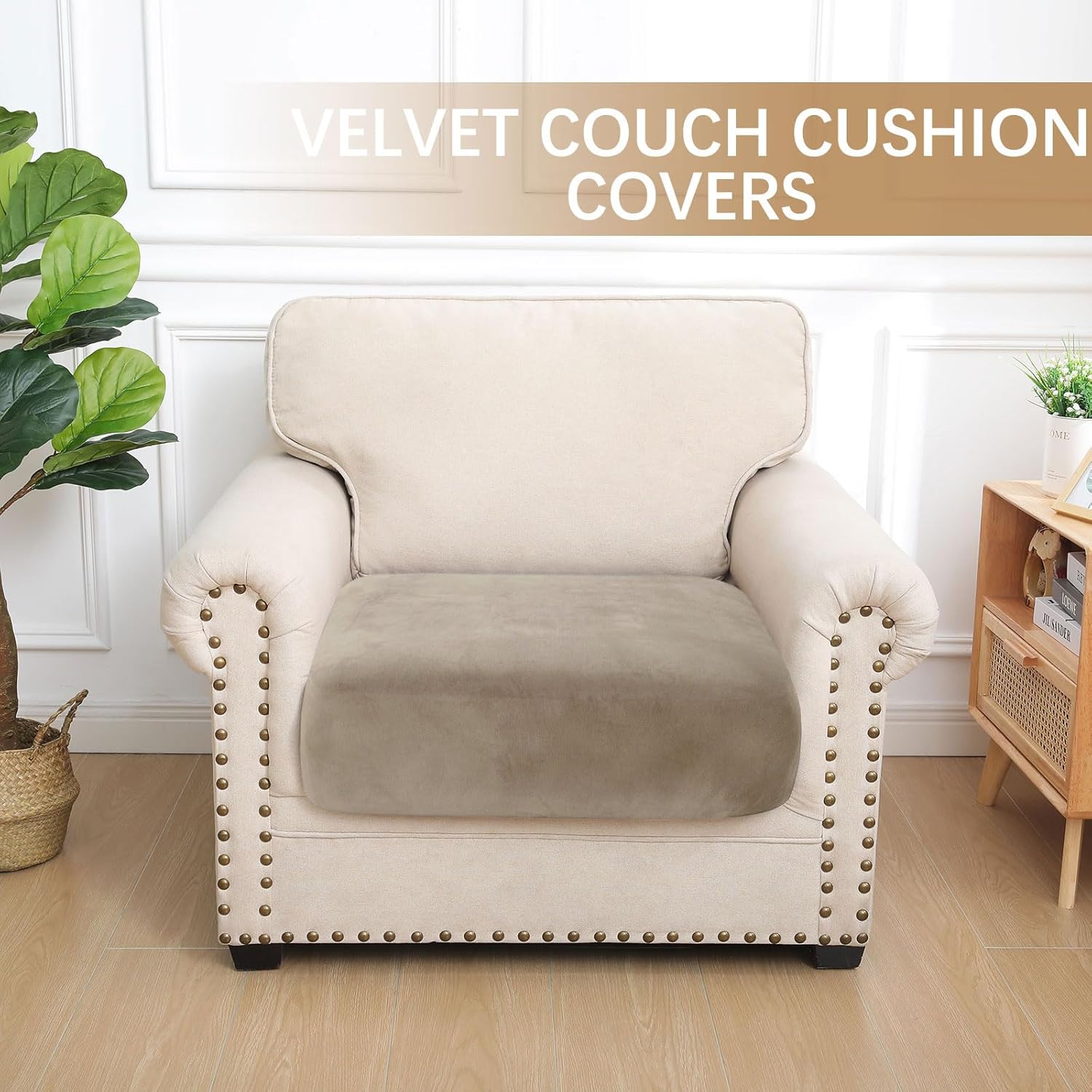 hyha Velvet Couch Cushion Covers, Soft Sofa/Couch Seat Cushion Covers for sectional Sofa, Magic Sofa Covers Washable, Couch Sofa Covers for Cushion Couch(1 Cushion Armchair, Taupe) - Image 5