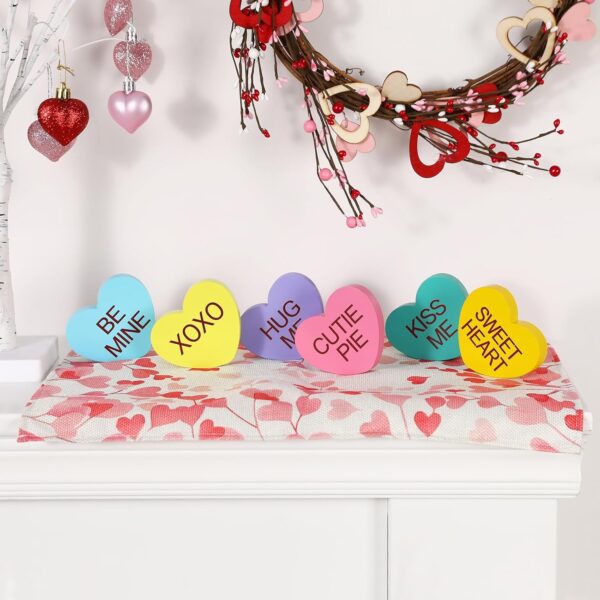 Valentines Day Decorations -6PCS Wooden Heart -Standing Heart Valentines Decorations for Home Table Shelf Mantel Fireplace Wedding Party Supplies - Image 2