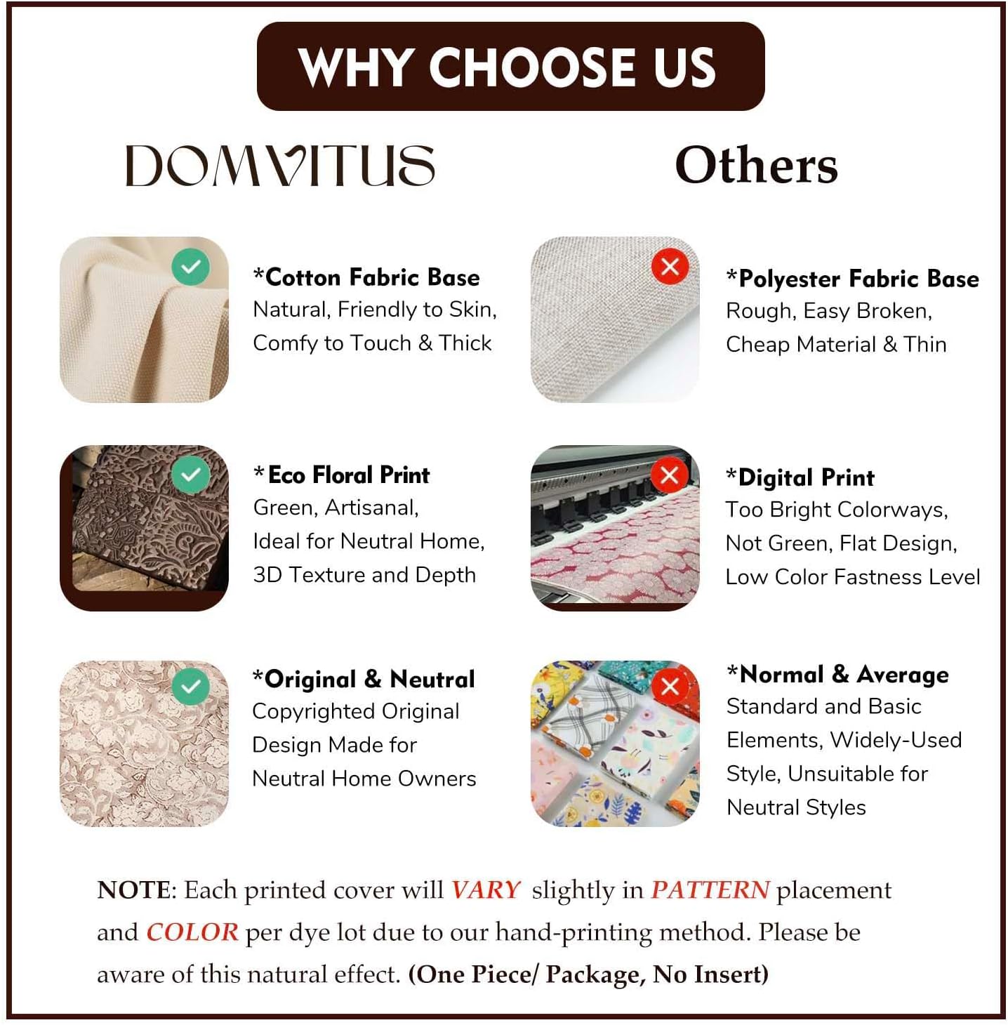 DOMVITUS Floral Pillow Covers 20x20, Throw Pillows for Couch, Block Print Pillow Cover, Decorative Neutral Accent Throw Pillow Covers for Living Room, 1PC, Dark Brown - Image 4