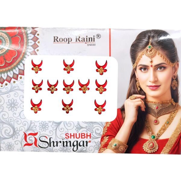 Goddess Half Moon Bindi Tattoo Stickers Adhesive Body Jewelry Studded With Rhinestones Indian Daily Use Forehead Bindi Face Jewels Head Accessory Bridal (Red2) - Image 2