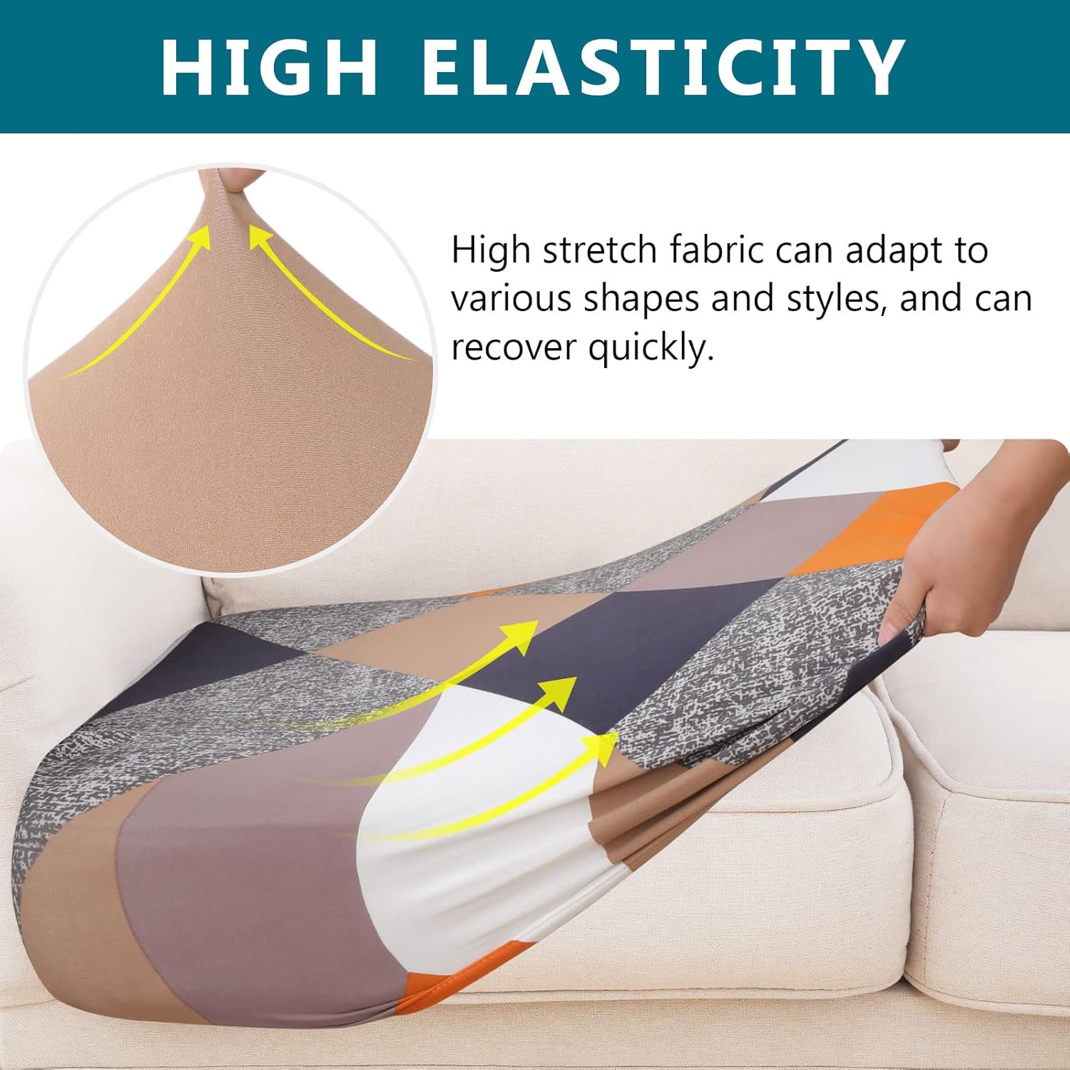 hyha Printing Sofa Couch Cushion Covers, Replacement Individual Seat Cushion Covers, Magic Sofa Covers Washable for Sectional Pets, Pattern Sofa Slipcovers (1 Cushion Armchair, Colored Blocks) - Image 3