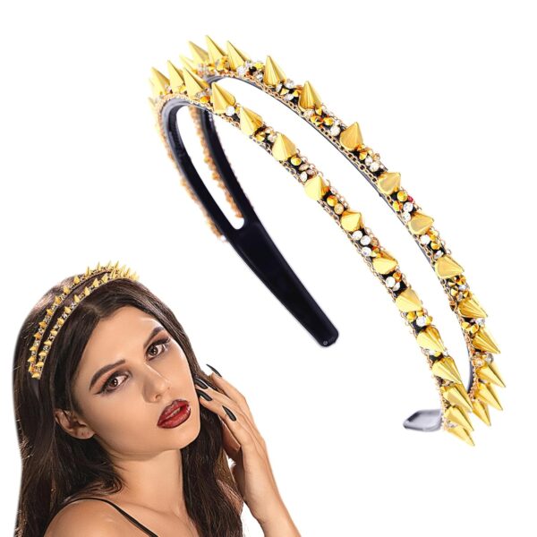 Black Spiked Headband Punk Gothic Spiky Rivet Headbands For Women Rock Headwear Hair Hoop For Costume Party Accessories (Gold A) - Image 8
