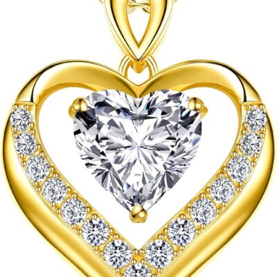 Beam & Bask Double Heart Pendant Moissanite 2-3 Ct Necklace Gifts for Wife, S925 Anniversary Romantic Gifts for Her, 18K Gold Plated Birthday Jewelry for Women Girlfriend