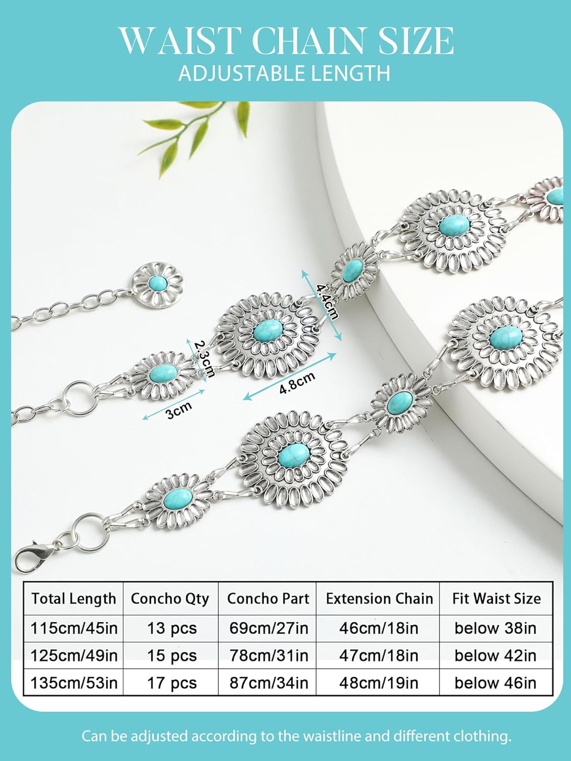 FIORETTO Metal Waist Chain Link Belt for Women Western Cowgirl Boho Turquoise Belts for Dress Jeans Country Concert Outfit - Image 4