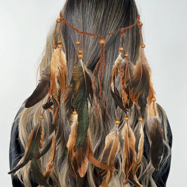 Boho Feather Headband,Feather Headpiece,Indian Costume Women,Indian Headdress,Native American Headdress,Hippie Hair Accessories,Native American Costume Women,Festival Headdress For Women Girls - Image 6
