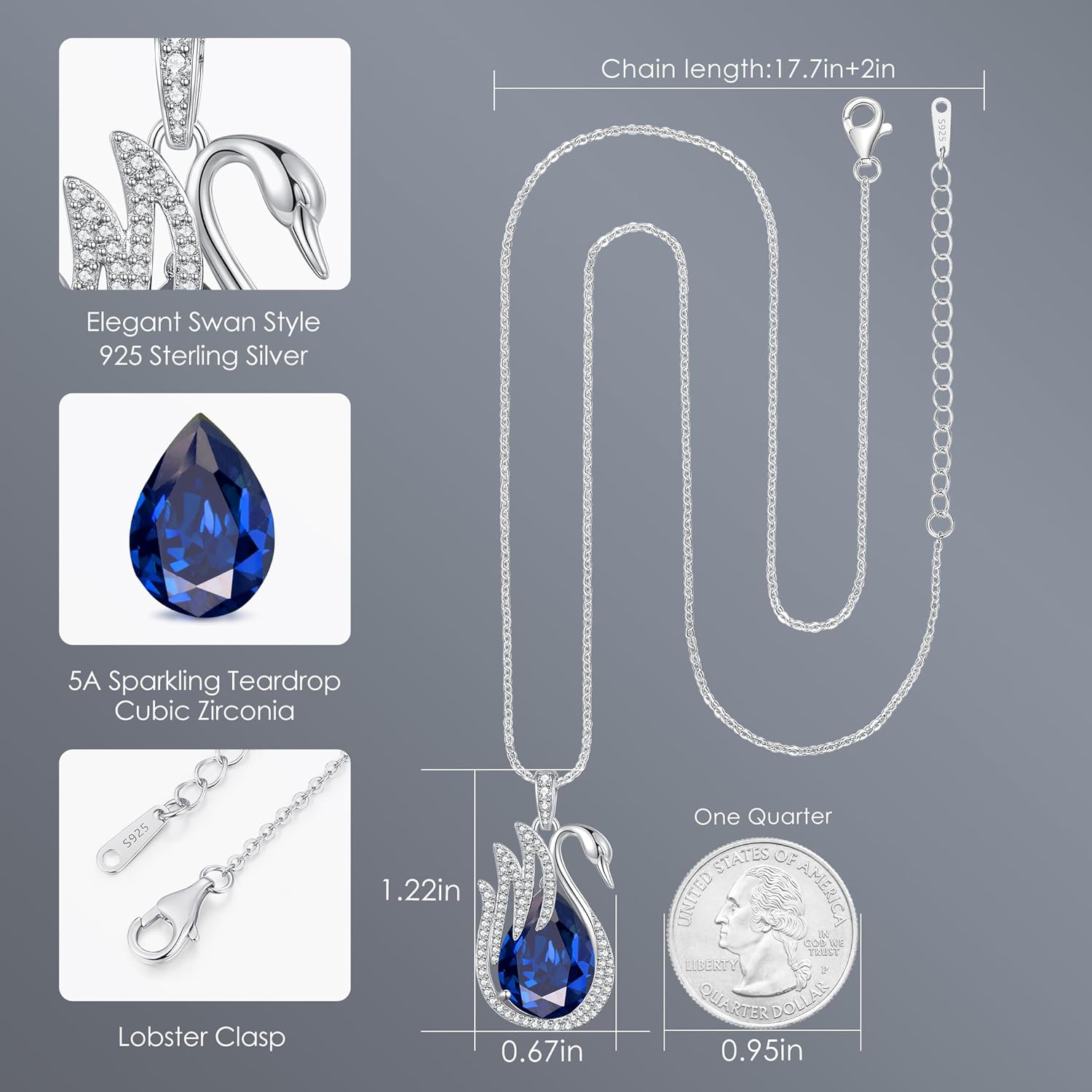 LOUISA SECRET Swan Waterdrop Heart Birthstone Necklaces for Women, 925 Sterling Silver Fine Jewelry, Pendant Heart Necklaces Birthday Anniversary Christmas Gift for Women Wife Mom Girlfriend Lady - Image 5