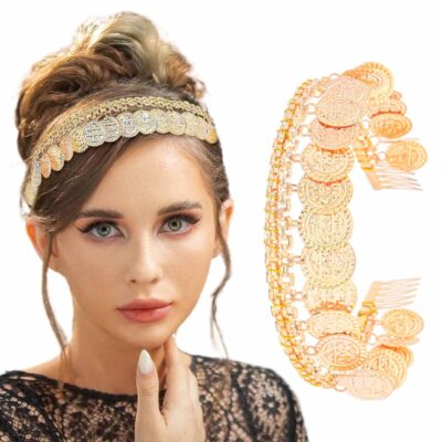 Fstrend Coin Tassel Headbands Gold Hairband Vintage Headwear Headpieces for Women