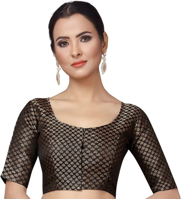 womens Brocade Zari Weaving Elbow Length Sleeves Readymade Saree Blouse