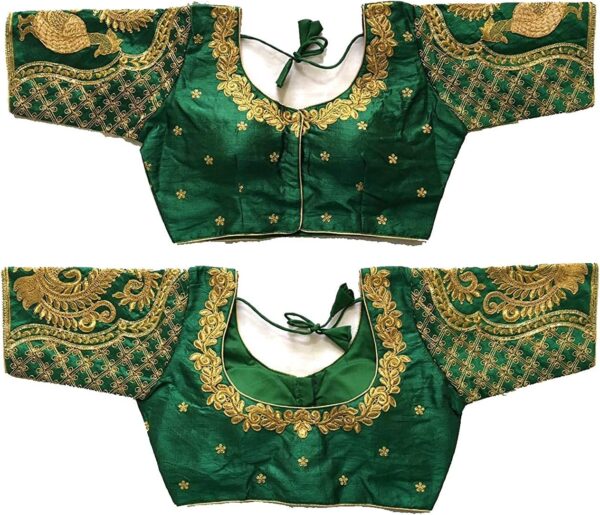 Phantom Silk Embroided Handwork Saree Sari Blouse Half Sleeves Readymade for Women Black-32