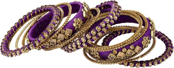 Aheli Ethnic Handmade Silk Thread Faux Stone Studded Bangle Set Bracelet Chudha Indian Wedding Festive Wear Fashion Jewelry Gift for Women Blue - Image 3