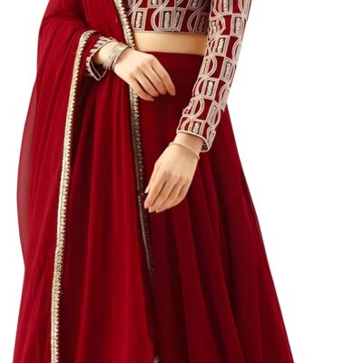 TRENDMALLS Women's Red Georgette Embroidery Sequence Work Lehenga Choli Blouse with Dupatta For Women