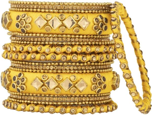 Aheli Ethnic Handmade Silk Thread Faux Stone Studded Bangle Set Bracelet Chudha Indian Wedding Festive Wear Fashion Jewelry Gift for Women Blue - Image 6