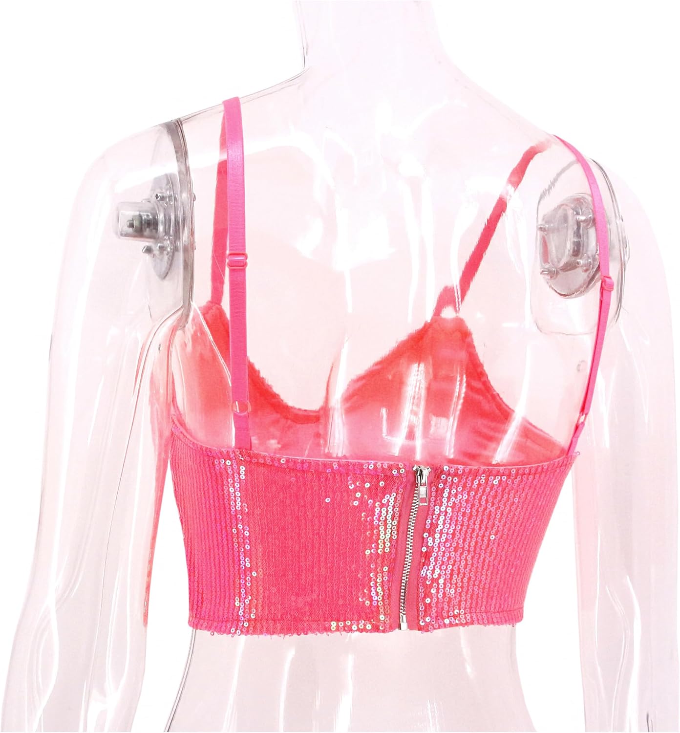 Giovacker Women's Sexy V-Neck Spaghetti Strap Sparkle Sequined Crop Tops Tube Top Bustier Vest Tank Rave Clubwear Camis Tee - Image 4