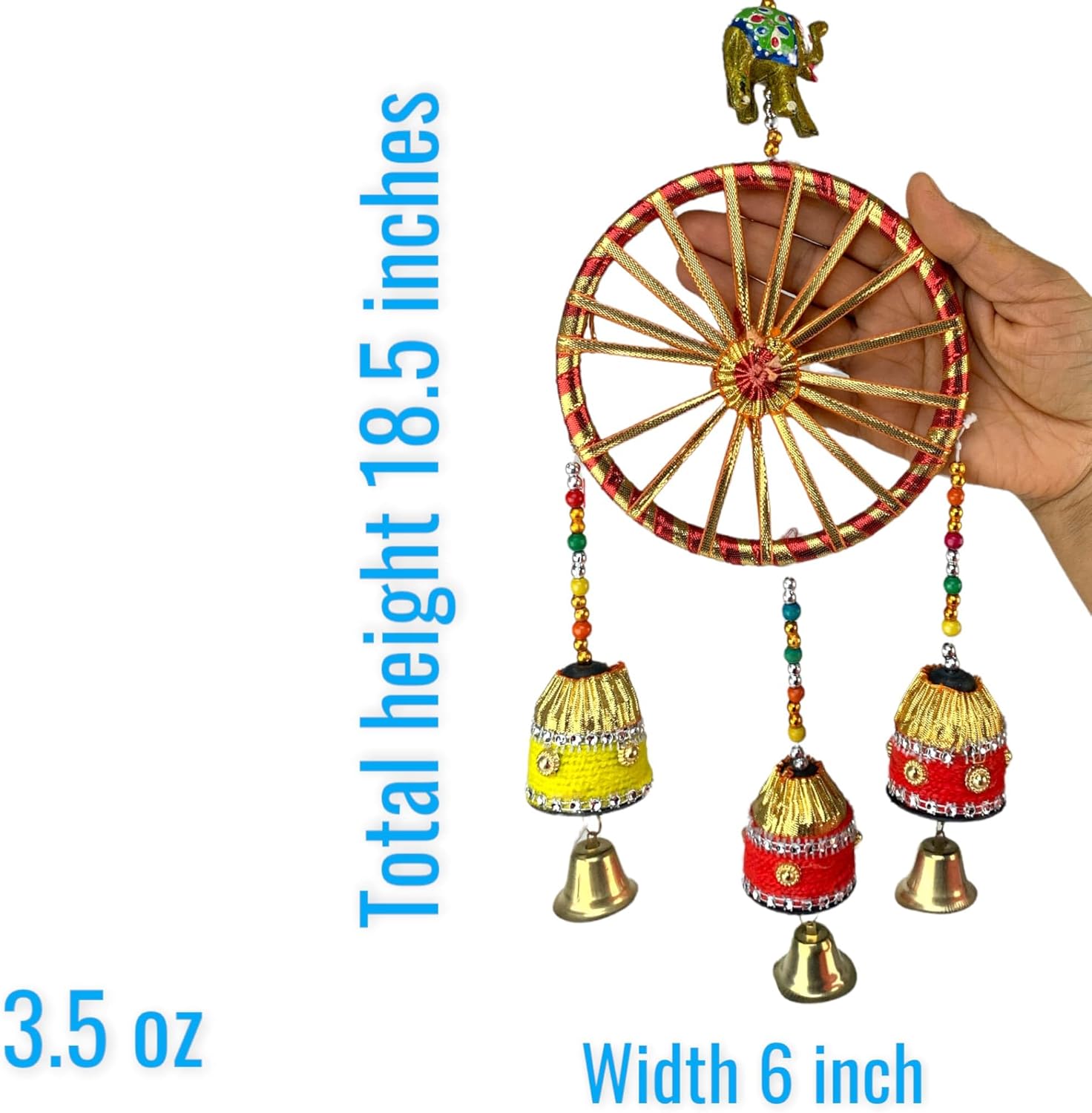 LOVENSPIRE Rajasthani Ring Elephant Wall Door Hangings with Bells Traditional Handicraft Hanging Decorative Latkan for Home Office Decor Diwali Decoration Wall Art Housewarming Gifts - Image 6