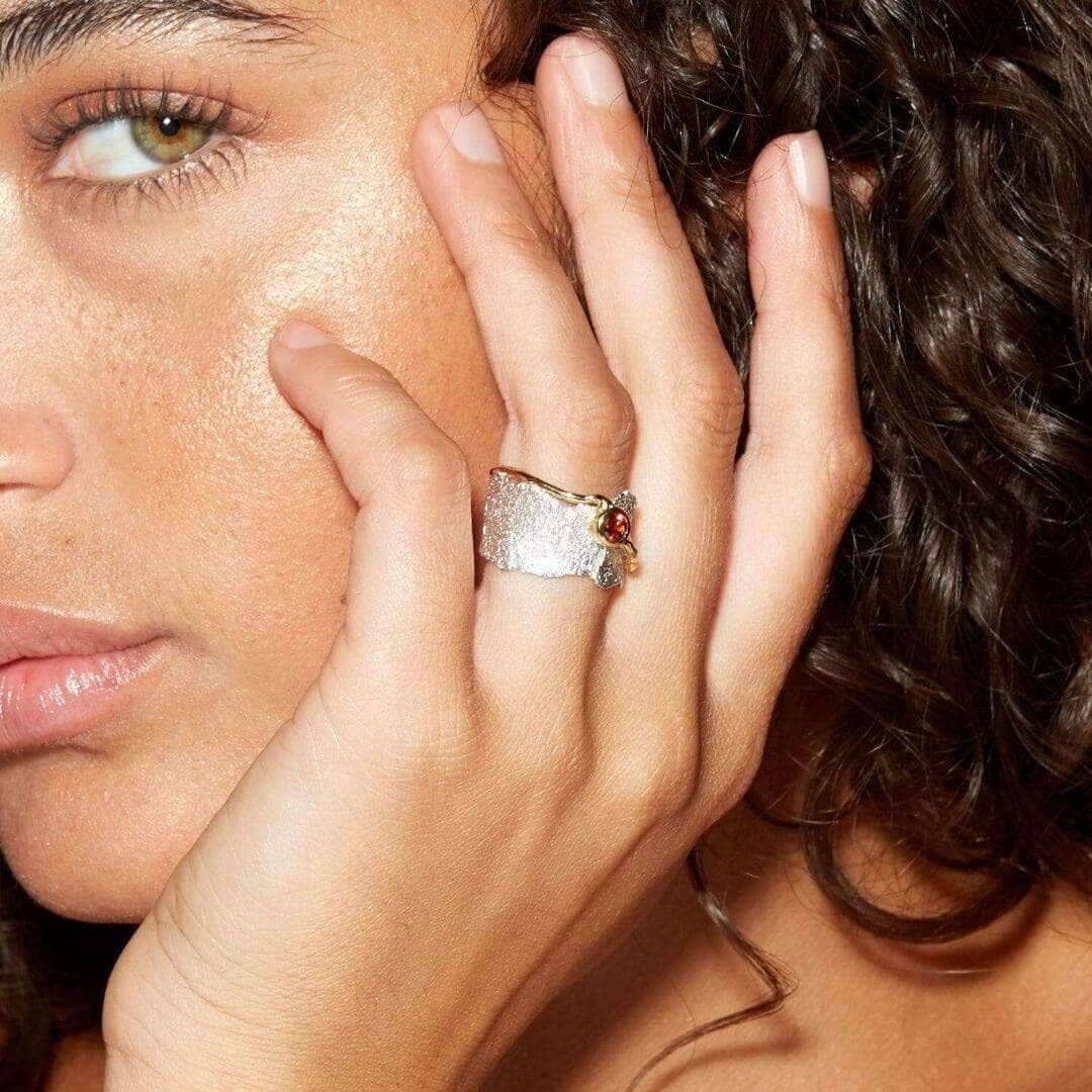 german kabirski Red Garnet & Blue Sapphire Ring | Handmade 925 Sterling Silver, Gold & White Rhodium Plated | Statement Jewelry for Women | Birthstone Ring, Unique Design - Image 6