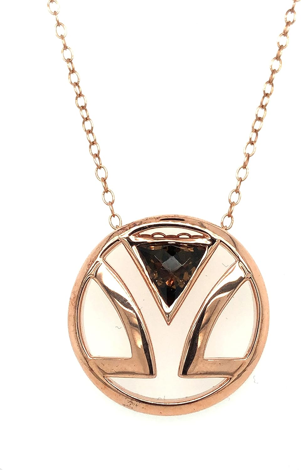 LE VIAN 3/4 Carat Triangle Brown Smoky Quartz Circle Pendant Necklace for Women I 14k Rose Gold Plated 925 Sterling Silver Logo Pendant for Her I 18 Inch Chain with Spring Ring Clasp
