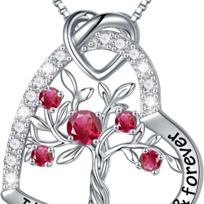 Iefil Tree of Life Gifts for Women, 925 Sterling Silver Tree of Life Birthstone Necklace Anniversary Valentines Day Gifts for Her Mothers Day Christmas Birthday Gifts for Women Wife Girlfriend Jewelry