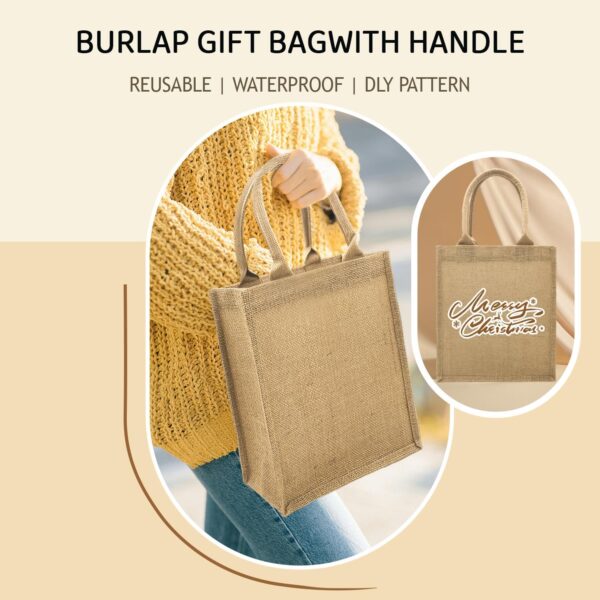 WHEATHUSK 24 Pack Burlap Tote Gift Bags Jute Bags with Handles Bridesmaid Tote Bag Reusable Canvas Burlap Beach Bags Bulk for Wedding Travel DIY Craft Handbags, 11 x 9.6 x 4.7 Inch - Image 6