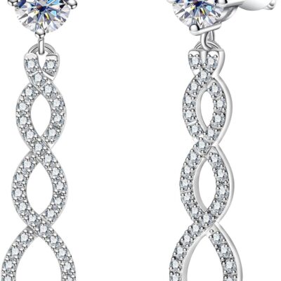 Moissanite Dangle Earrings Infinity Drop Earring for Women D Color VVS1 Clarity Round Brilliant Cut S925 Sterling Silver Gift for Her Mom Wife with Certificate
