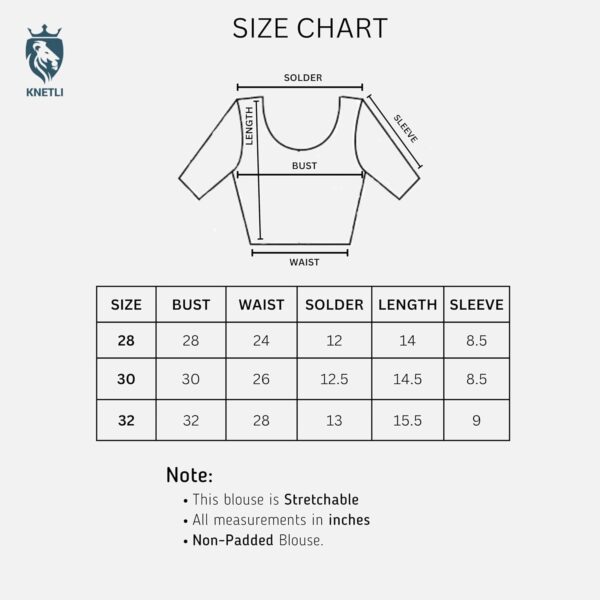 KNETLI Velvet Readymade Blouse- Round Neck, Stretchable, Half Sleeve, Embroidery checks desing - Image 2