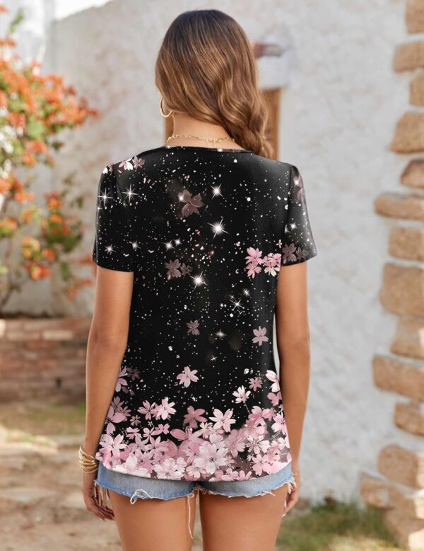 Zeagoo Women's Summer Tunic Tops Short Sleeve Floral Boho Casual T Shirts Pleated Crewneck Flowy Relax Fit Soft Blouses - Image 6