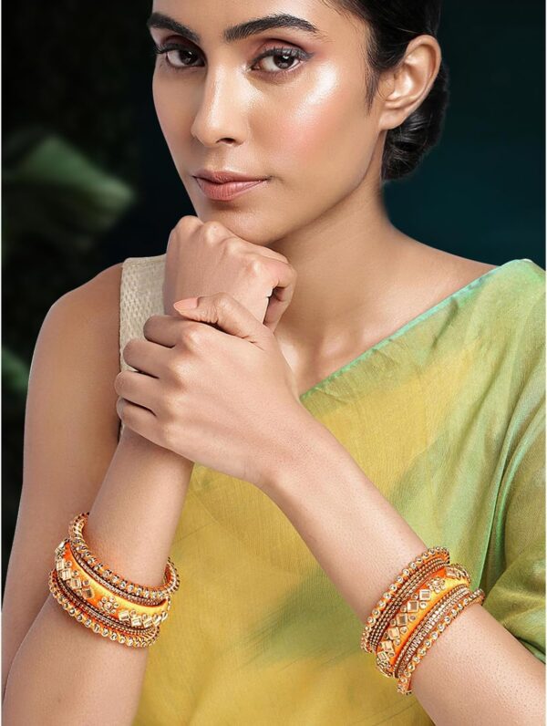 Aheli Ethnic Handmade Silk Thread Faux Stone Studded Bangle Set Bracelet Chudha Indian Wedding Festive Wear Fashion Jewelry Gift for Women Blue - Image 2