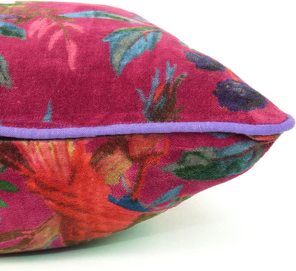 Mam Treasures Velvet Floral Flower Bird Throw Pillow Sofa Cushion Cover Case Couch Bohemian Accent Colorful Boho Chic Indian Handmade Cover Only (16X16 Inches, Burgundy) - Image 4