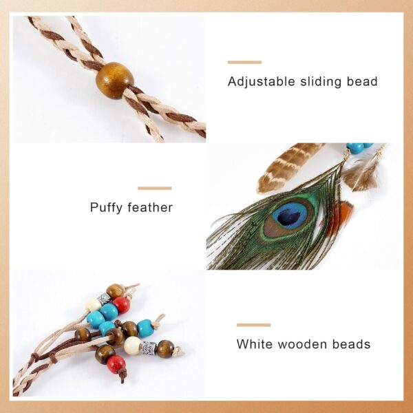 DOCILA Feather Headband Wrist Bands Set Women Boho 60s 70s Outfits Hippie Hairband Bracelets Indian Pocahontas Costume Hair Accessories - Image 5