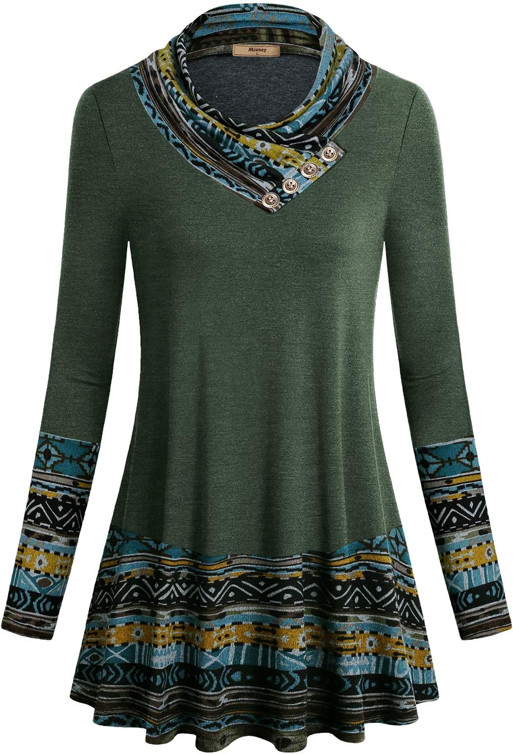 Miusey Women's Long Sleeve Cowl Neck Form Fitting Casual Tunic Top Blouse