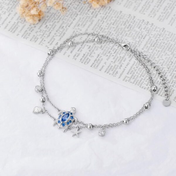 Ankle Bracelet for Women 925 Sterling Silver Sea Turtle/Four Leaf Clover/Rose/Infinity/Flamingo/Fox/Starfish/Lotus/Cat Adjustable Layered Anklet Best Friend Beach Holiday Jewelry - Image 3