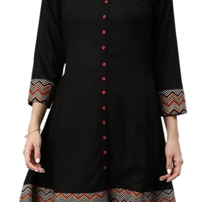 Yash Gallery Women's Rayon & Cotton Cambric Zig-Zag Print A-Line Kurta