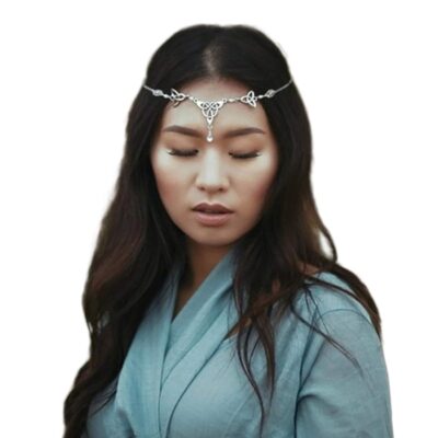 Gothic Head Chain Crystal Pendant Headpieces Gypsy Halloween Hair Pieces Jewelry Boho Hairband for Women and Girls (Silver)