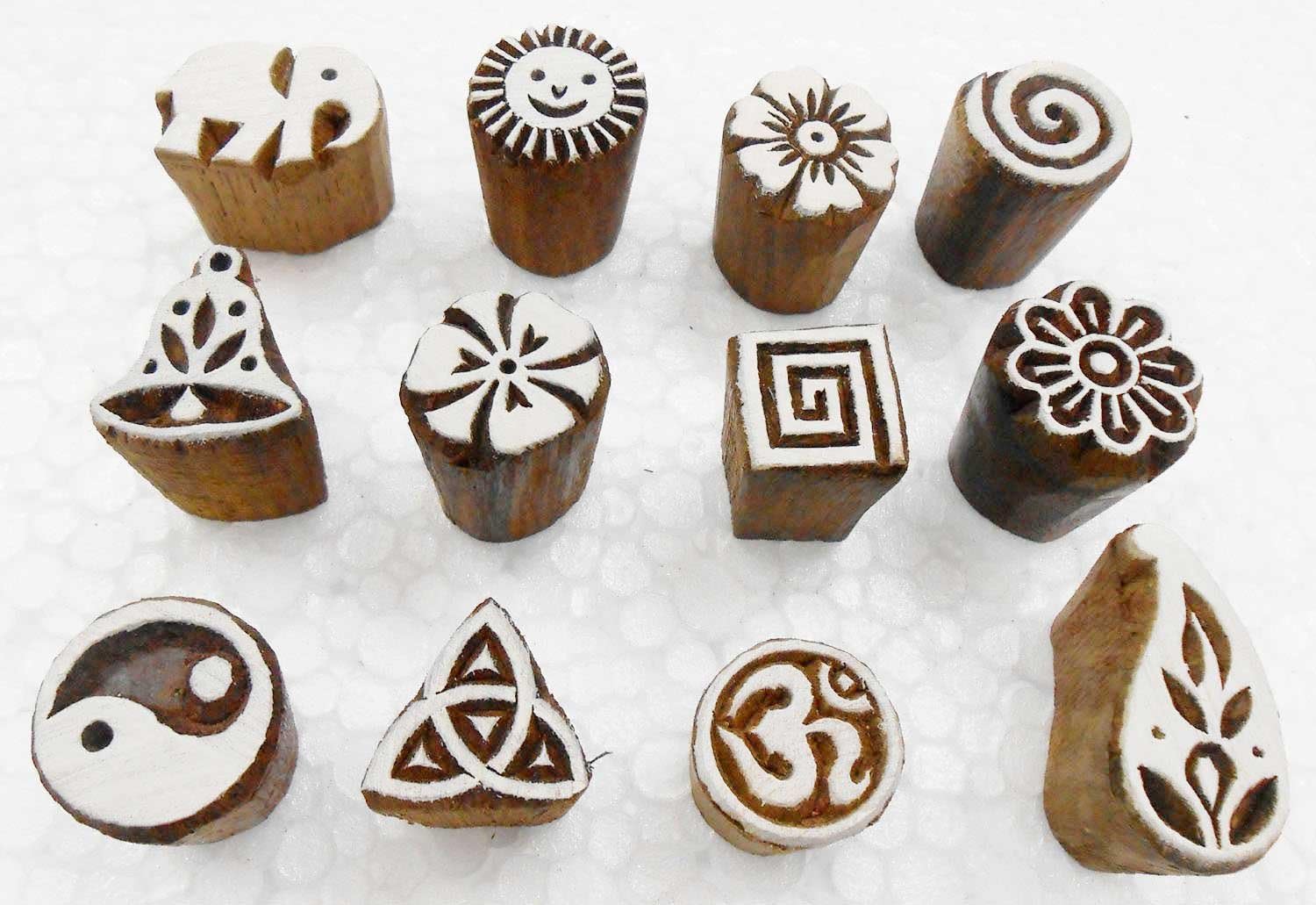 Craftsofindia® Wholesale Lot of 12 Exotic Small Wooden Block Stamps for Textile Printing/Henna Tattoo/Scrapbooking/Designing Saree Border