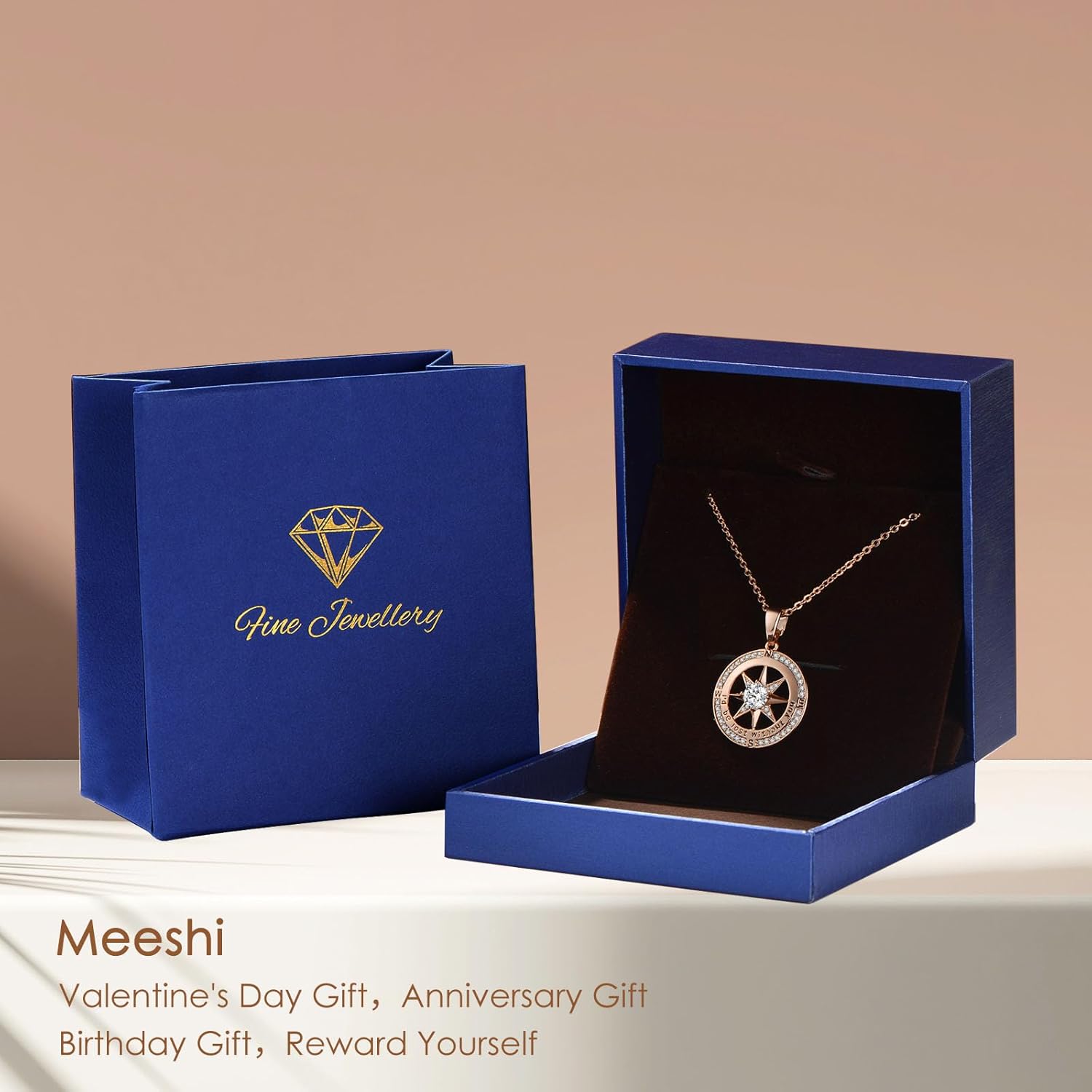 Rose Gold Compass Necklace for Women I'd Be Lost Without You Diamond Compass Pendant Jewelry For Her Girlfriend Mothers Day Gifts for Mom Wife Anniversary Valentines Day Birthday Gift for Wife - Image 5