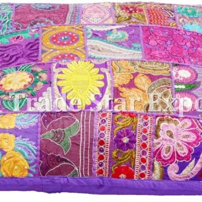Trade Star Exports Handmade Vintage Pillow Cover 24x24 Indian Patchwork Cushion Ethnic Decorative Pillow Cases Boho Embroidery Cushion Cover Large Square Pillow Shams (Pattern 4)