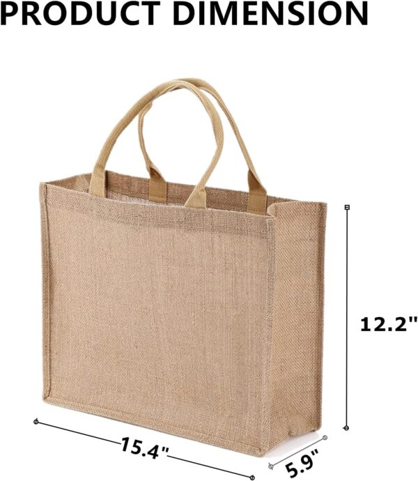 6 Pack Jute Tote Bag Reusable, Burlap Beach Bags with Sturdy Rounded Handles, Sturdy Base Gym Shopping Travel Bag for Women, Mom, Teachers, Friends, Bridesmaids, 15.4''x12.2''x5.9'' - Image 2