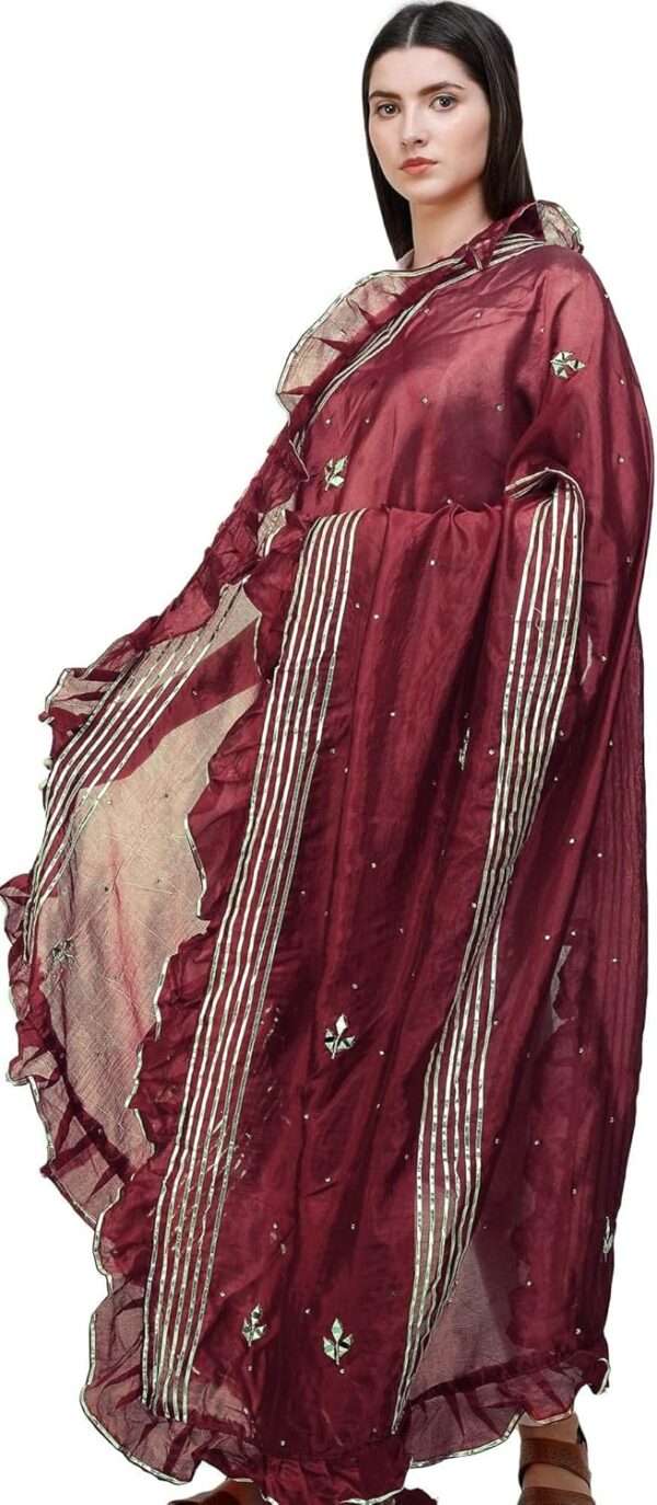 Exotic India Dupatta from Amritsar with Gota Patches and Frill Border - Art Silk - Image 3
