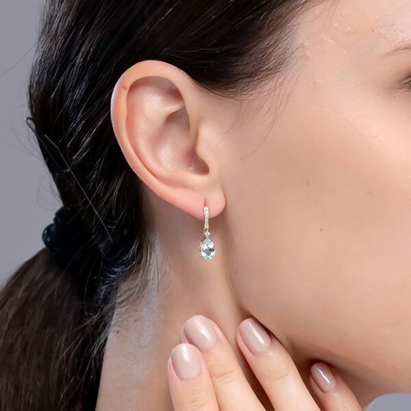 ANGARA Natural Solitaire Pear Aquamarine Drop Earrings with Diamonds in 14K Solid Gold/Platinum | March Birthstone, Birthday, Engagement, Anniversary, Wedding Jewelry Gift for Women - Image 3