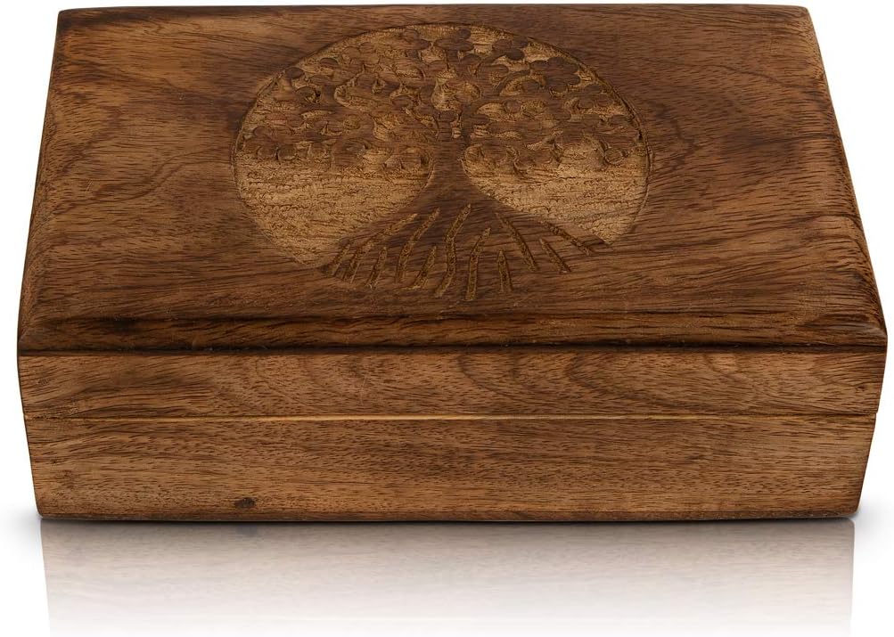 Great Birthday Gifts Handmade Decorative Wooden Jewelry Box Tree Of Life Carving Jewelry Organizer Keepsake Box Treasure Chest Trinket Holder Watch Box Storage Lock Box Housewarming Gift - Image 2