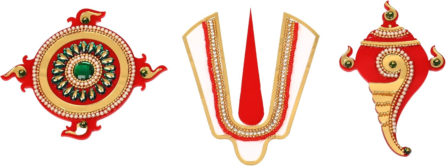 Decorative Shubh Labh Ganesh ji Shankh Chakra Namah of Lord Vishnu Tirupati Balaji Tilak Rangoli for Indian Traditional Festival Decoration Wall Handcrafted Door Temple Home Decor(Size:-4")