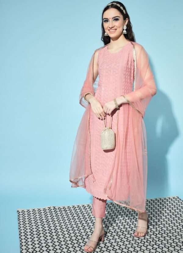 Shopping Queen Women's Silk Chikankari Kurta Pant & Dupatta Set - Image 7