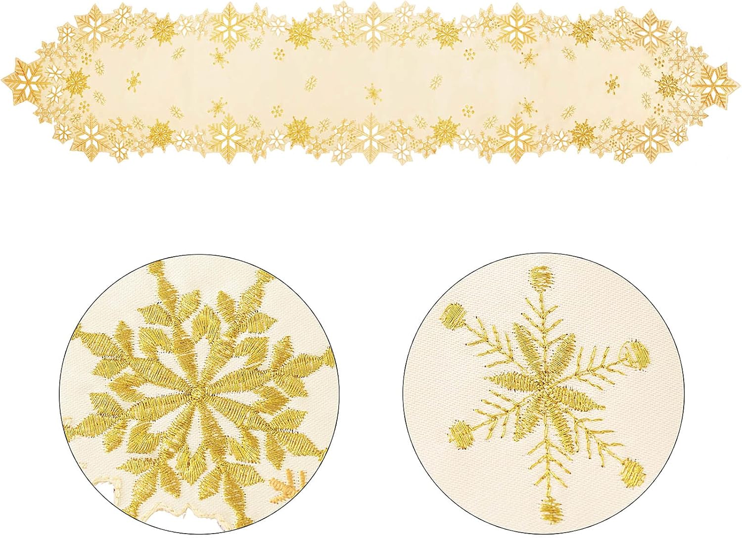 Simhomsen Embroidered Gold Snowflakes Table Runners for Christmas Holiday and Winter (Gold, 14×90 inches) - Image 4