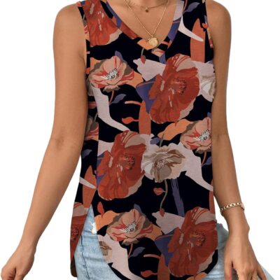 XIEERDUO Womens Tank Tops V Neck Eyelet Embroidery Casaul Sleeveless Shirts
