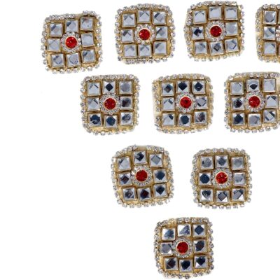 GROTESQUE Square Kundan Patch for Applique Work Decorative Crafting Saree Lehenga Sew on Appliques Patches Badge [Pack of 10] (Red)