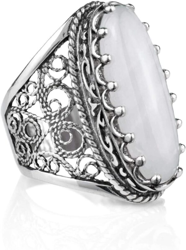 925 Sterling Silver Handcrafted Filigree Art Women Oval Boho Statement Ring with Gemstones, Gift Boxed