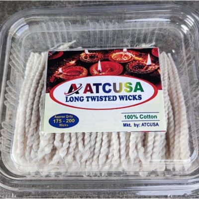 Handmade 3" Long Cotton Wicks for Puja Pooja Jyot Batti Oil Lamp Diyas Diwali Deepawali Diya Ideal for Brass, Kuber Clay Diya Home Mandir Temple (Twisted Cotton Wicks -Box pack (170-200 wicks approx))